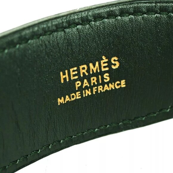 HERMES H Logo Constance Reversible Buckle Belt Leather #70 Black Green 35RH307 - Picture 3 of 12